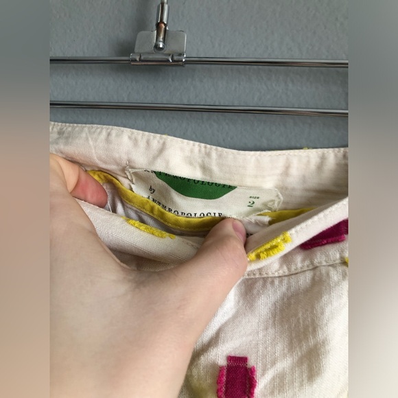 Anthro Pink & Yellow Clip Dot Cropped Wide Leg - Picture 5 of 8